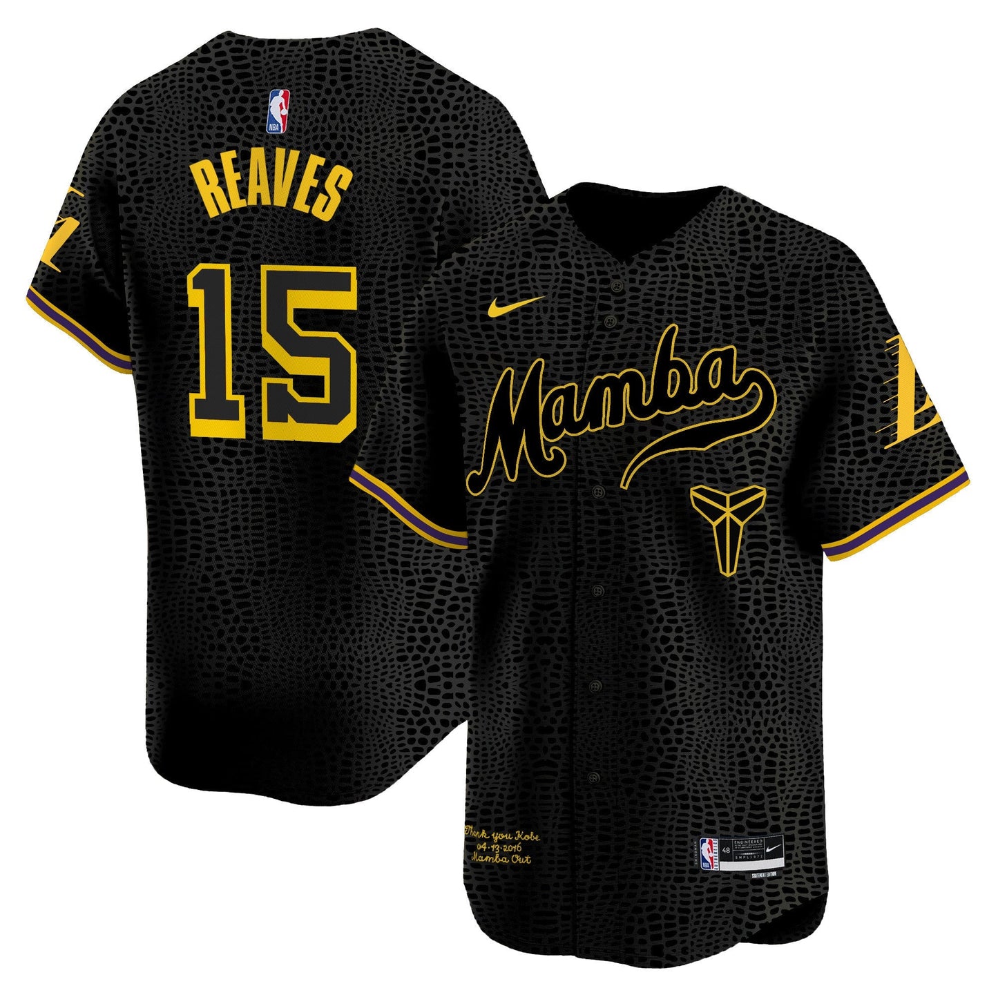 Men's Los Angeles Lakers Kobe Bryant Mamba Vapor Baseball Jersey - All Stitched