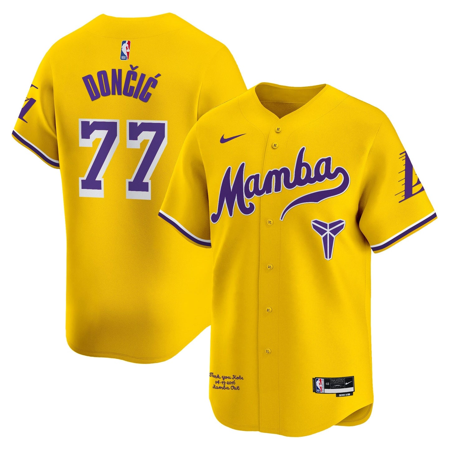 Men's Los Angeles Lakers Kobe Bryant Mamba Vapor Baseball Jersey - All Stitched