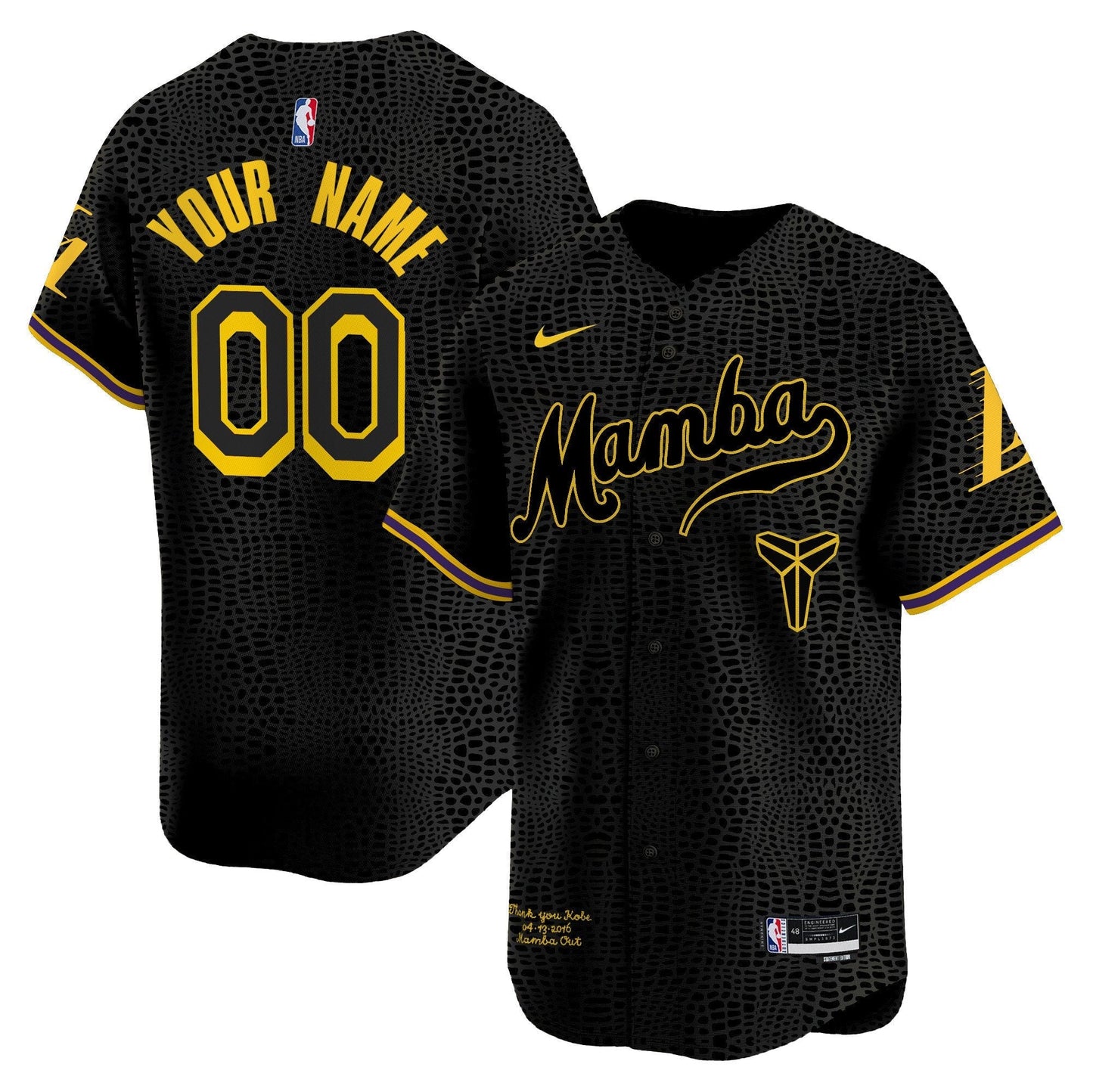 Los Angeles Lakers Kobe Bryant Mamba Vapor Baseball Custom Jersey - All Stitched