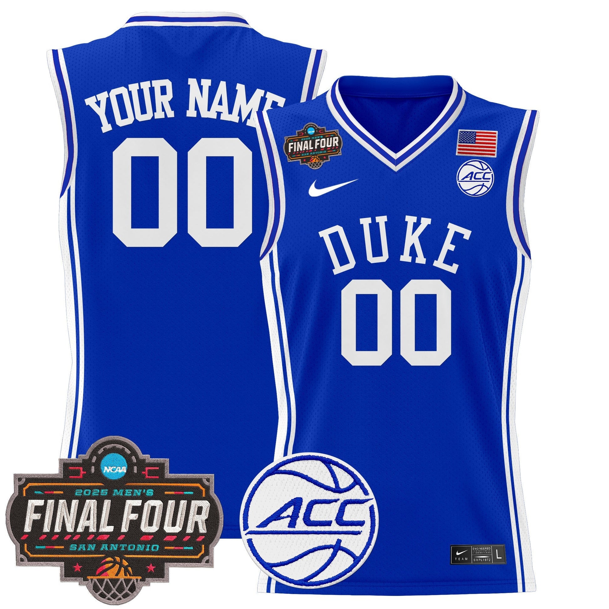 Duke Blue Devils 2025 Final Four Patch Basketball Custom Jersey - All Stitched
