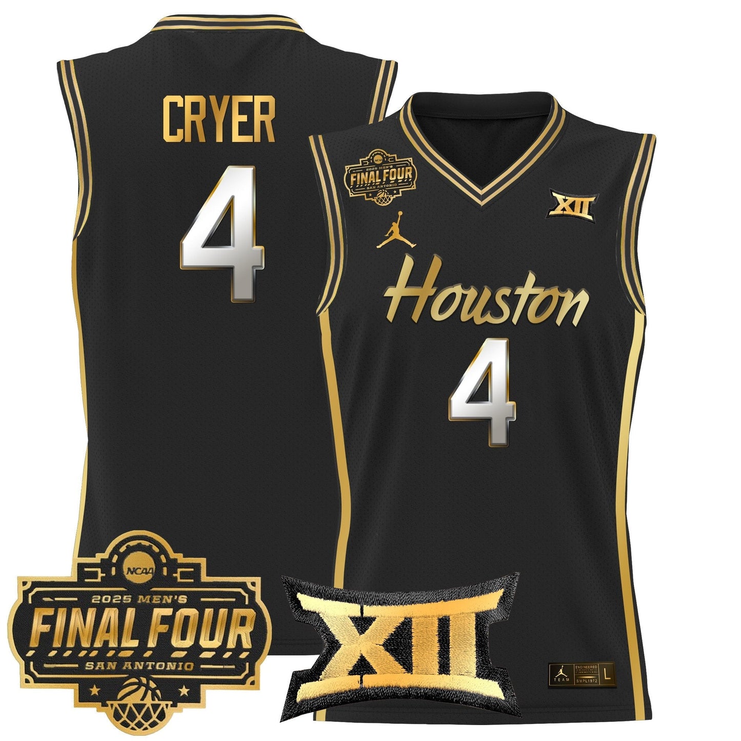 Men's Houston Cougars 2025 Final Four Patch Basketball Jersey - All Stitched