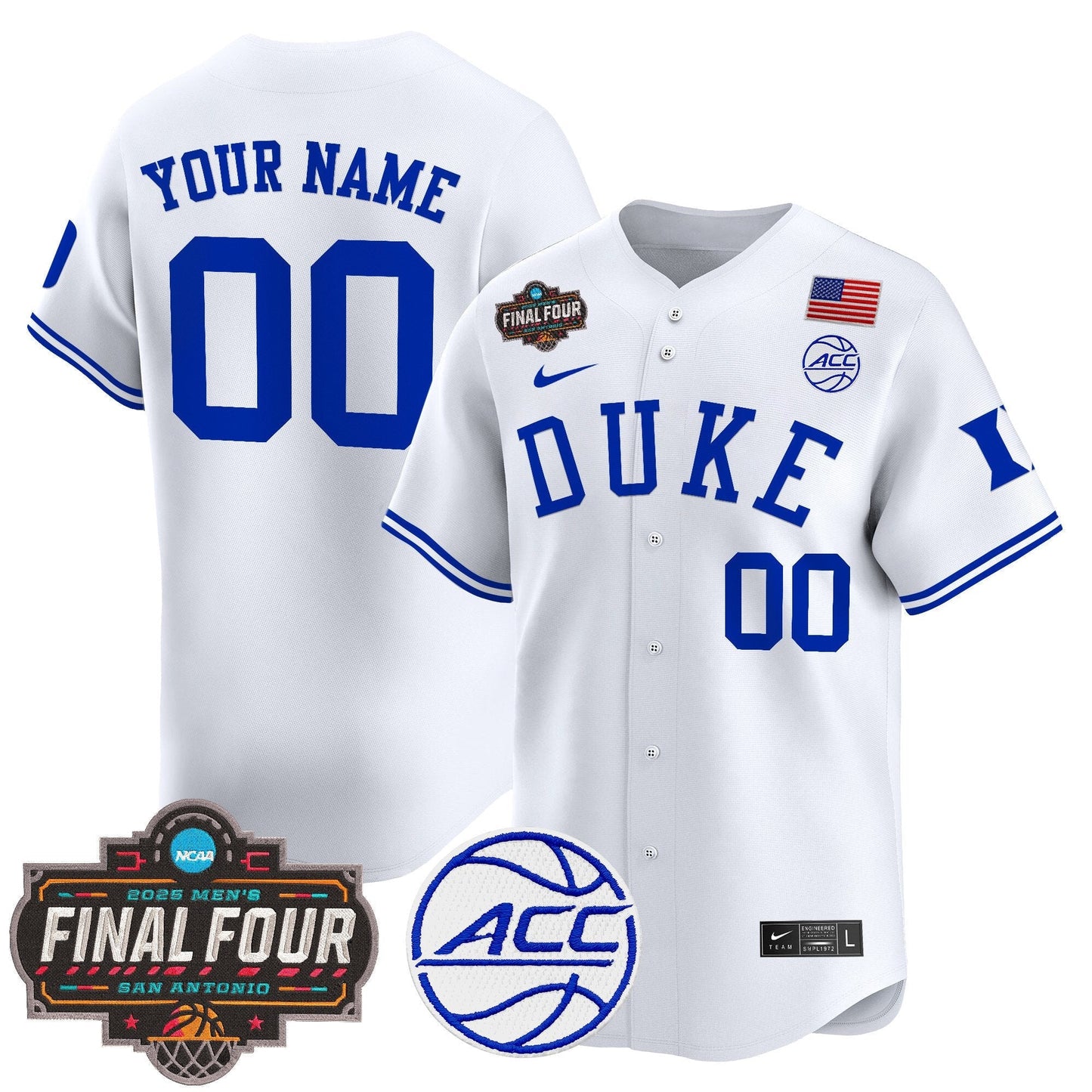 Duke Blue Devils 2025 Final Four Patch Vapor Baseball Custom Jersey - All Stitched