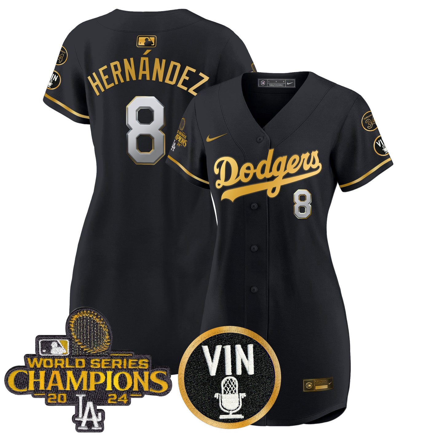 Women's Dodgers 2025 Vin Scully & #34 Fernando Patch Gold Baseball Dress - All Stitched