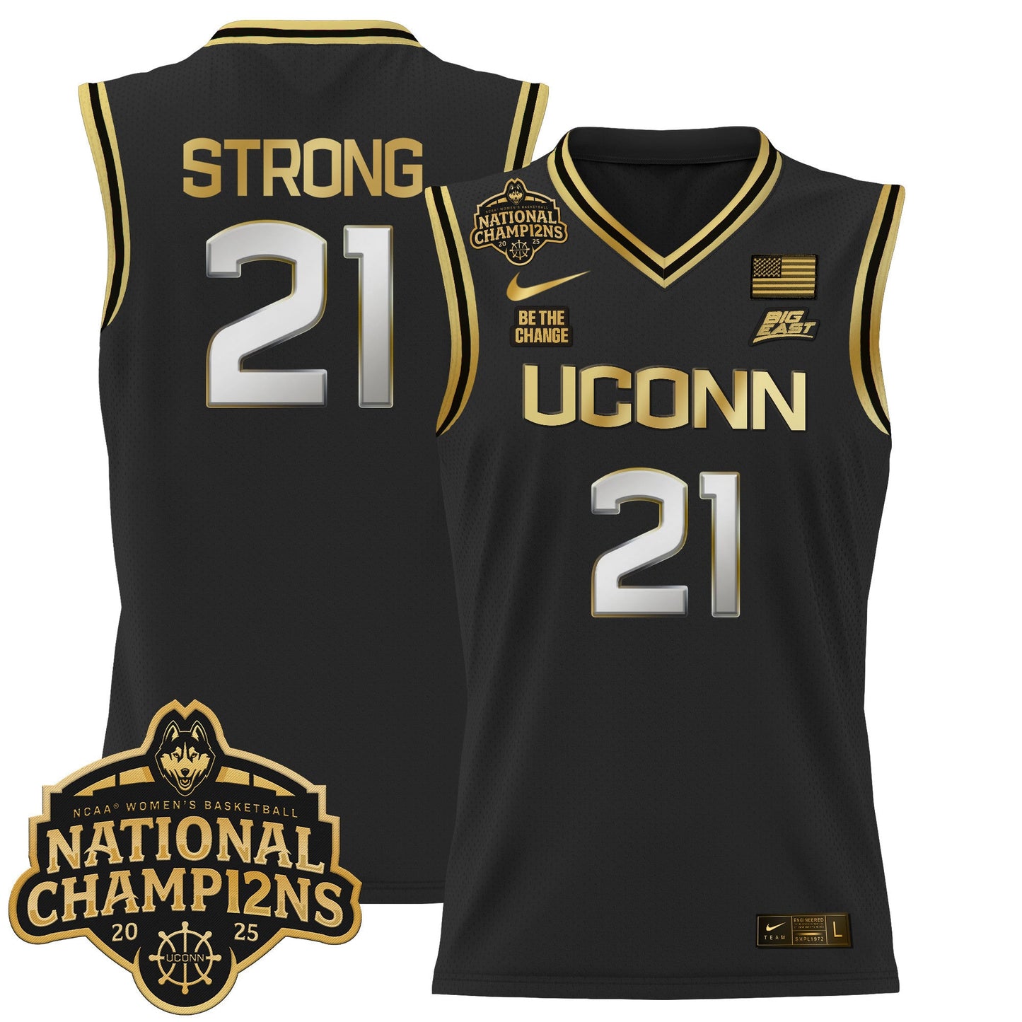 Men's Size - UConn Huskies 2025 Women's National Champions Patch Lightweight Basketball Jersey - All Stitched