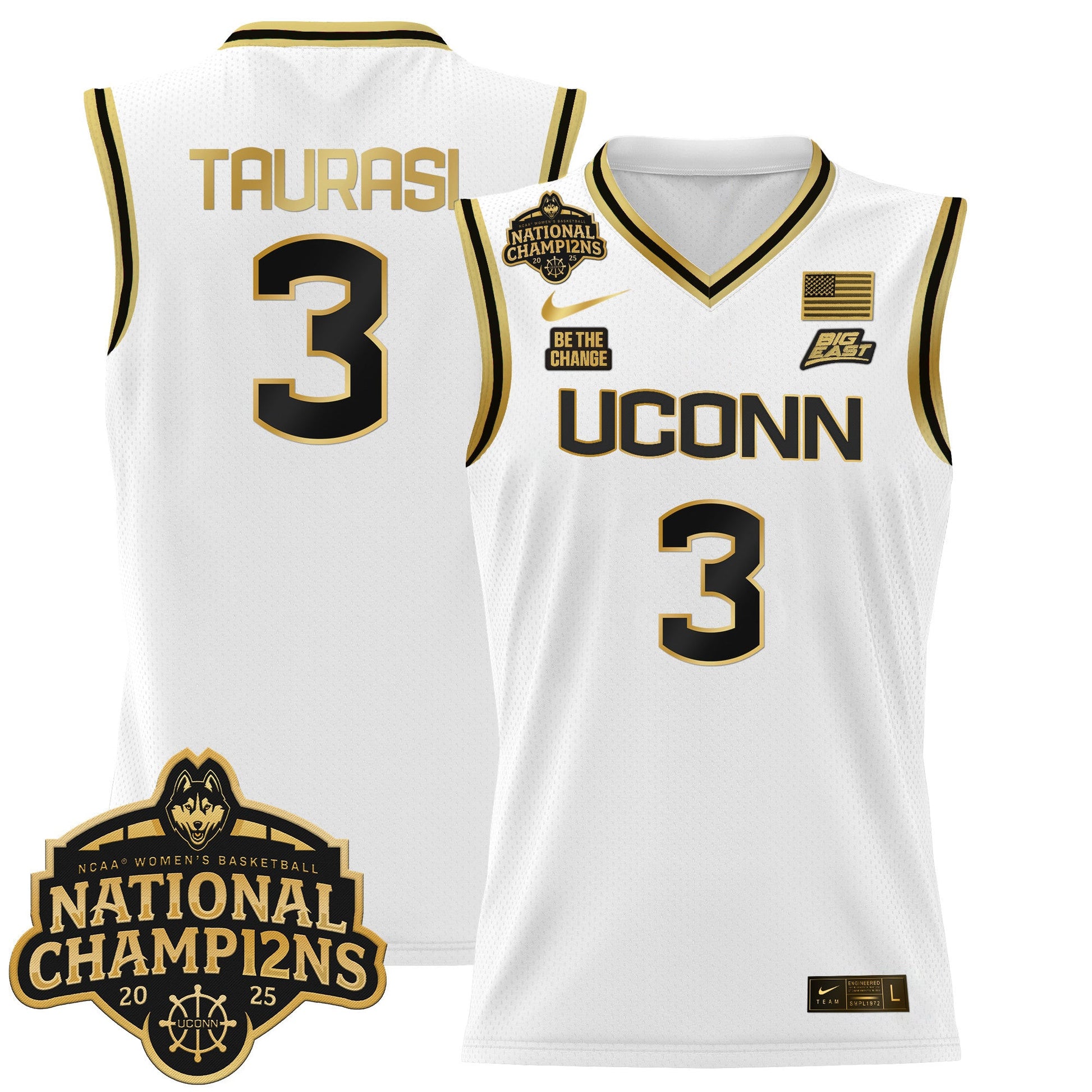 Men's Size - UConn Huskies 2025 Women's National Champions Patch Lightweight Basketball Jersey - All Stitched