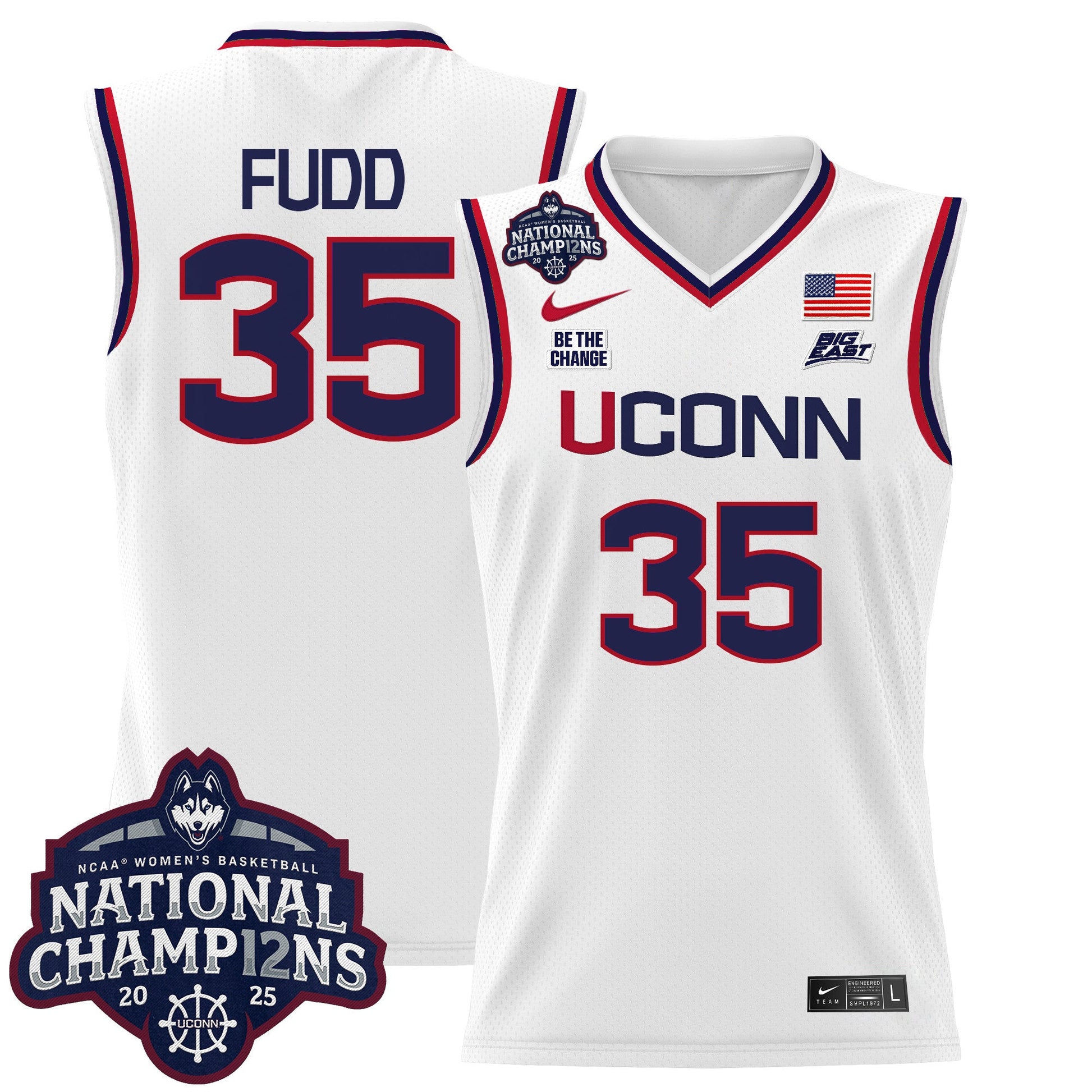 Men's Size - UConn Huskies 2025 Women's National Champions Patch Lightweight Basketball Jersey - All Stitched