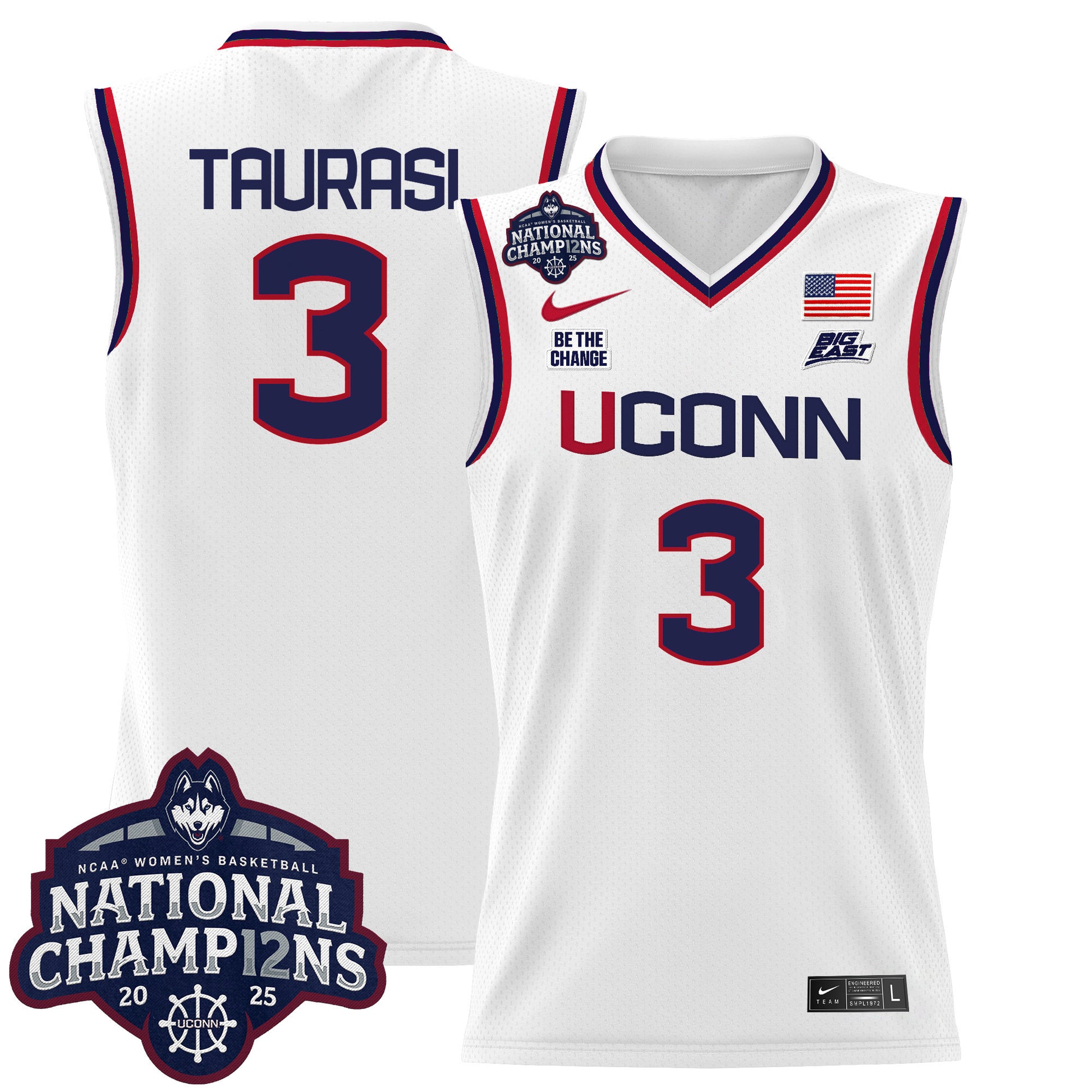 Men's Size - UConn Huskies 2025 Women's National Champions Patch Lightweight Basketball Jersey - All Stitched