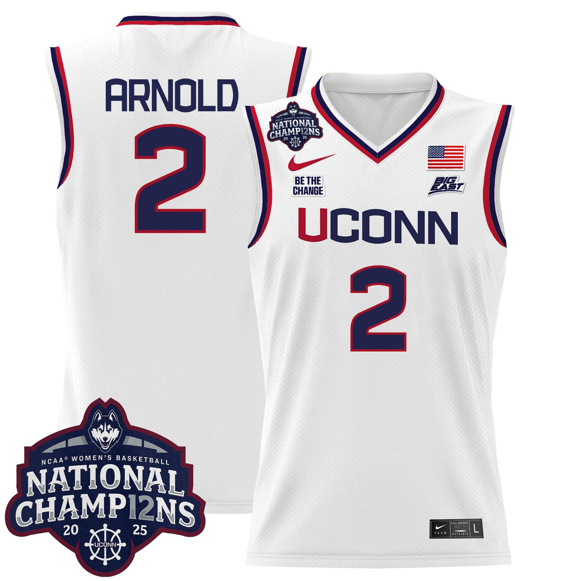 Men's Size - UConn Huskies 2025 Women's National Champions Patch Lightweight Basketball Jersey - All Stitched