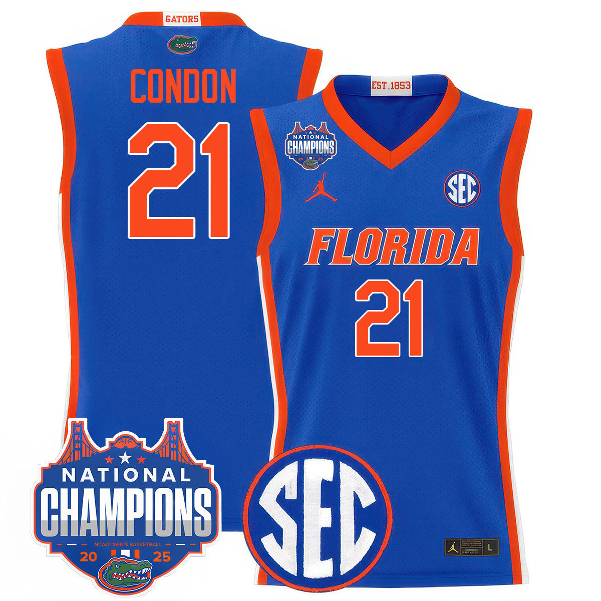 Men's Florida Gators 2025 National Champions Basketball Jersey - All Stitched