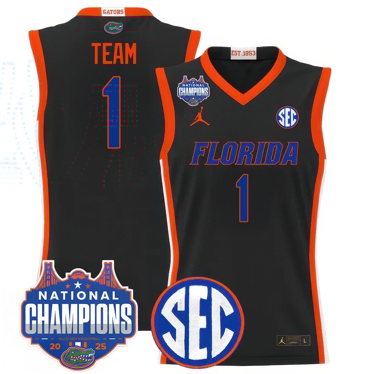 Men's Florida Gators 2025 National Champions Basketball Jersey - All Stitched