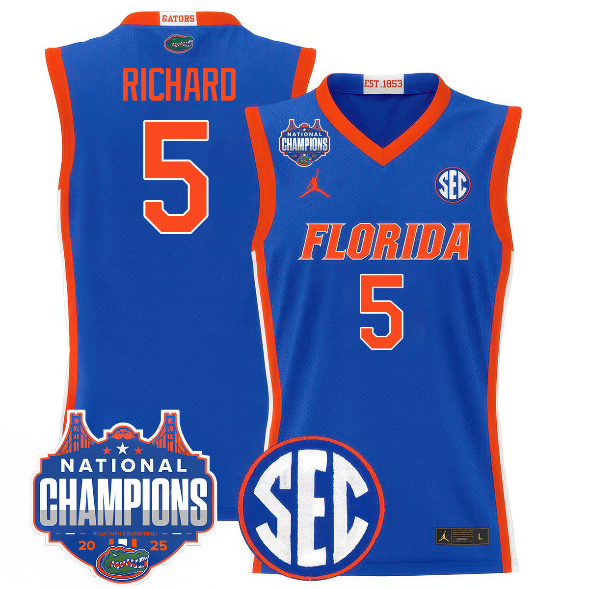 Men's Florida Gators 2025 National Champions Basketball Jersey - All Stitched