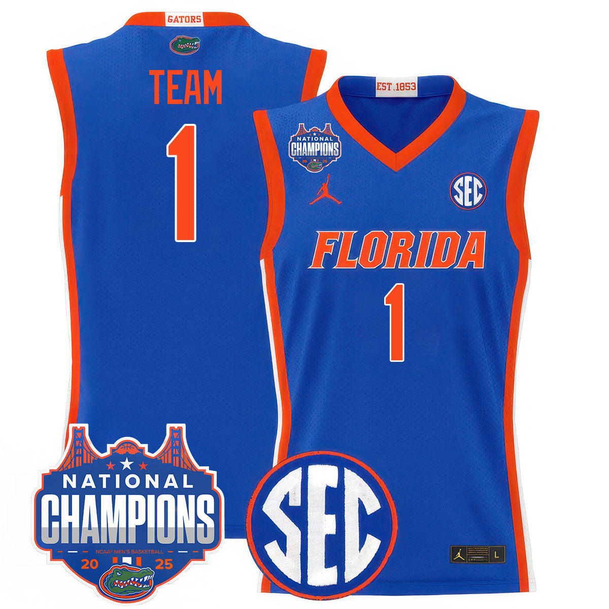Men's Florida Gators 2025 National Champions Basketball Jersey - All Stitched