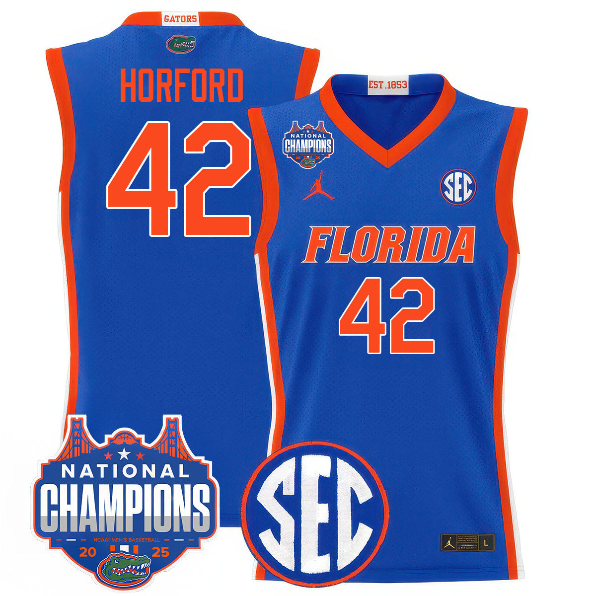 Men's Florida Gators 2025 National Champions Basketball Jersey - All Stitched