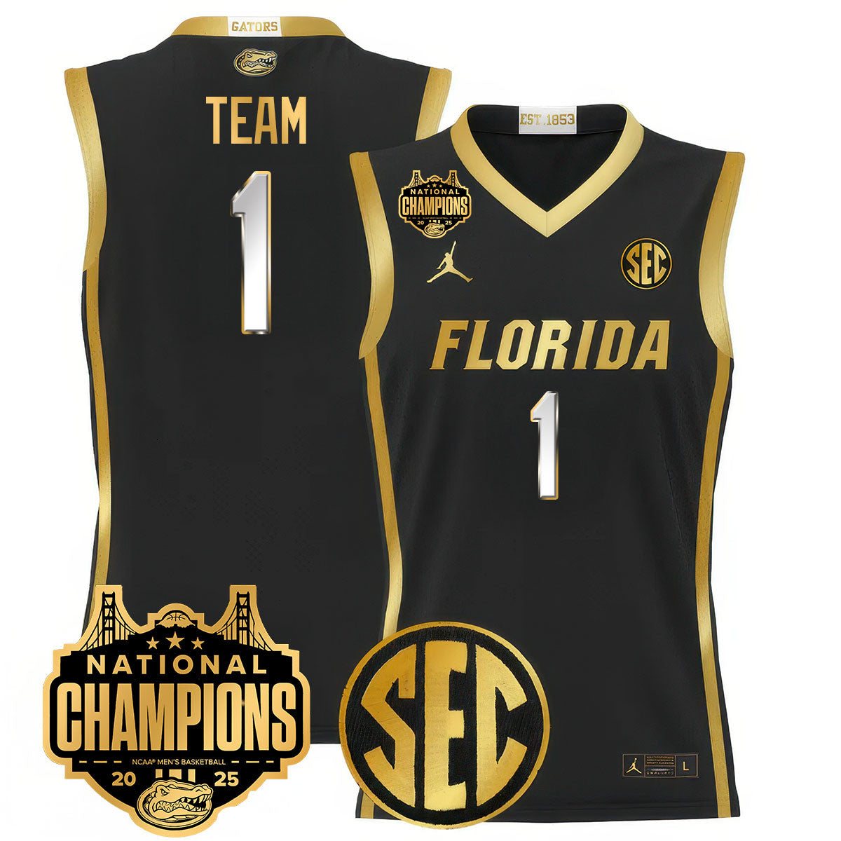 Men's Florida Gators 2025 National Champions Basketball Jersey - All Stitched