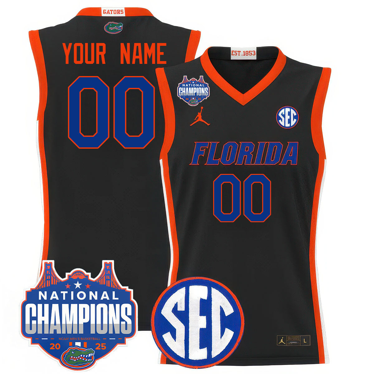 Custom Name/Gender Florida Gators 2025 National Champions Basketball Jersey - All Stitched