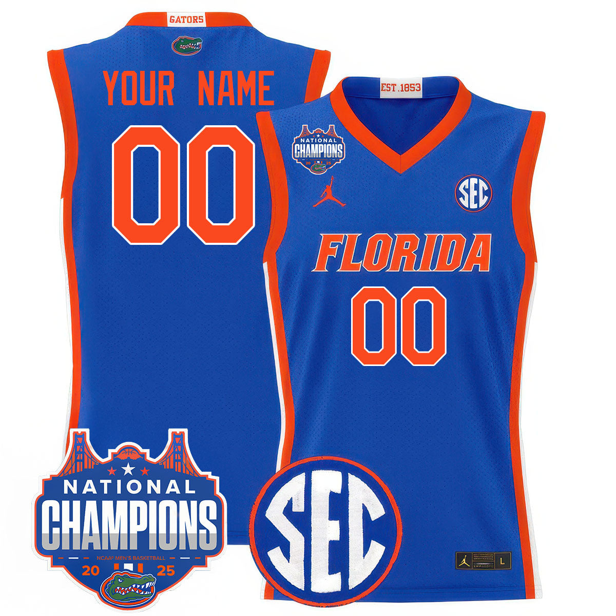 Custom Name/Gender Florida Gators 2025 National Champions Basketball Jersey - All Stitched