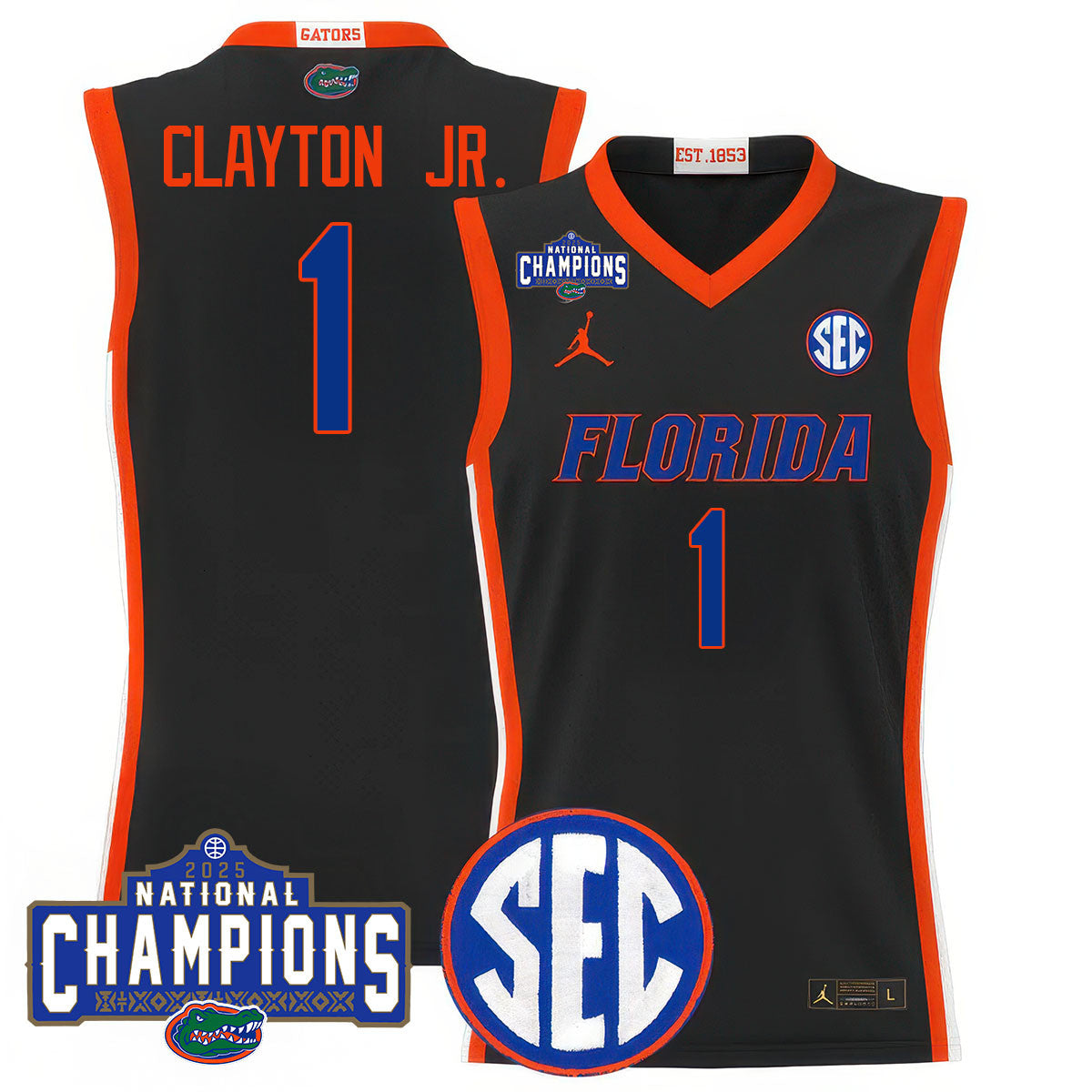Men's Florida Gators 2025 National Champions Basketball Jersey N1 - All Stitched
