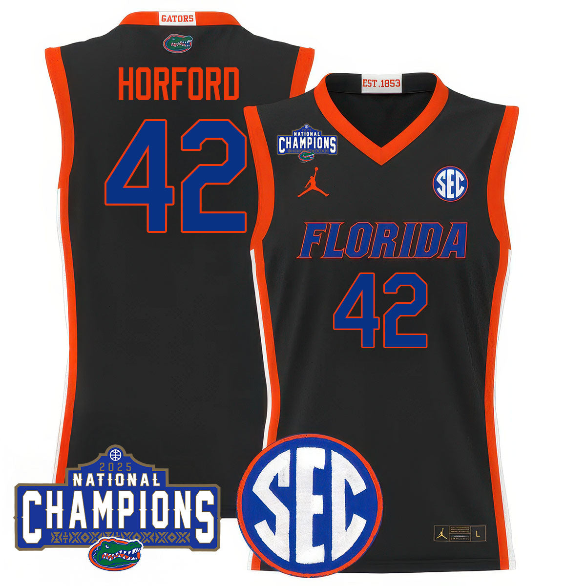 Men's Florida Gators 2025 National Champions Basketball Jersey N1 - All Stitched