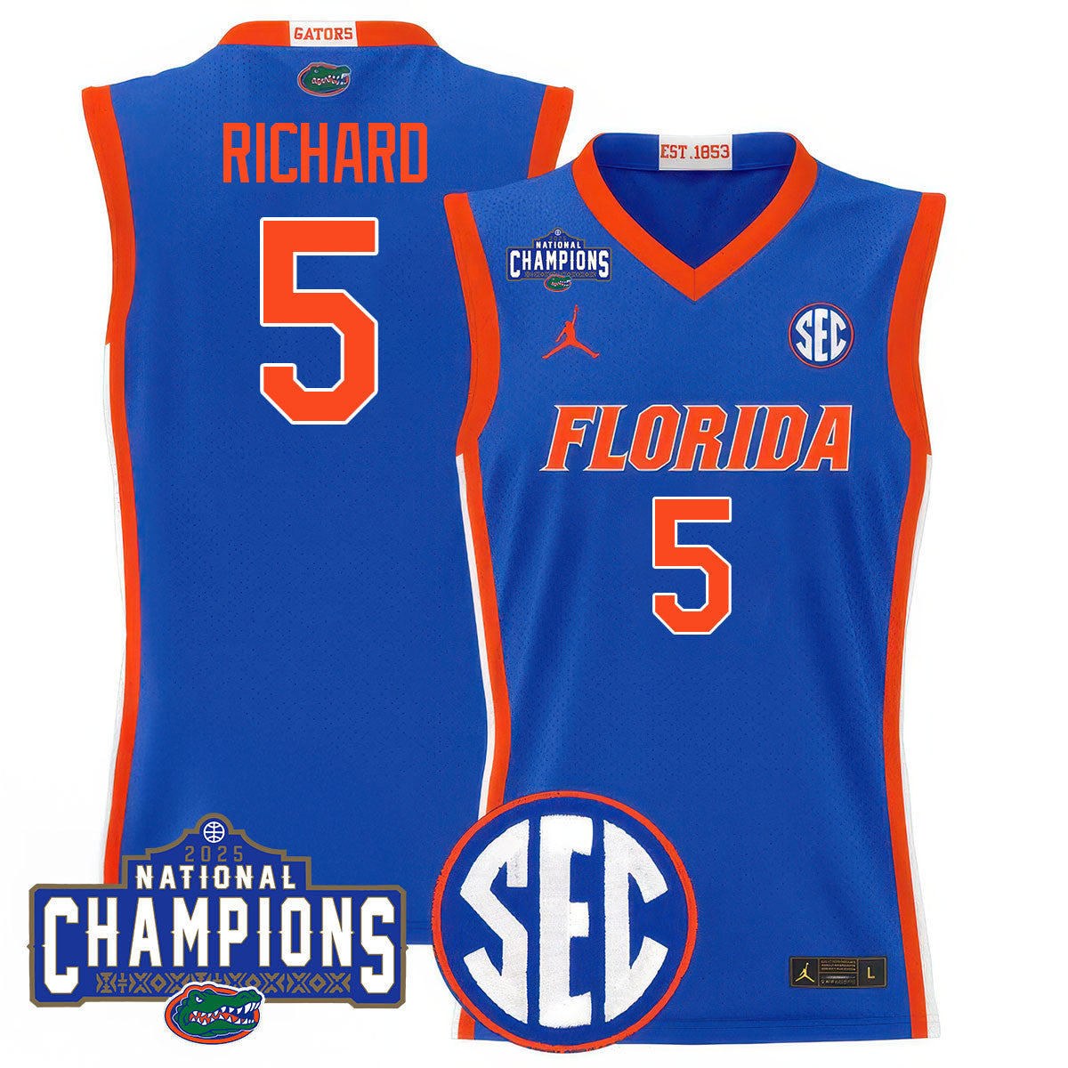Men's Florida Gators 2025 National Champions Basketball Jersey N1 - All Stitched