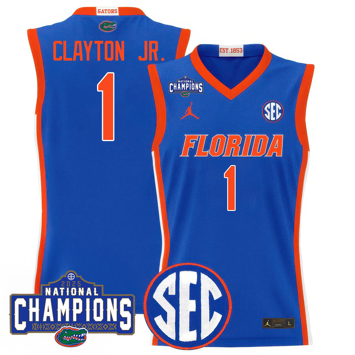 Men's Florida Gators 2025 National Champions Basketball Jersey N1 - All Stitched