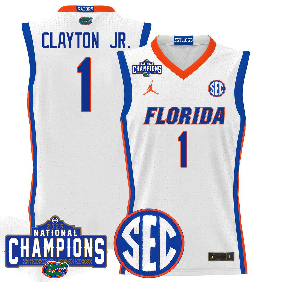 Men's Florida Gators 2025 National Champions Basketball Jersey N1 - All Stitched