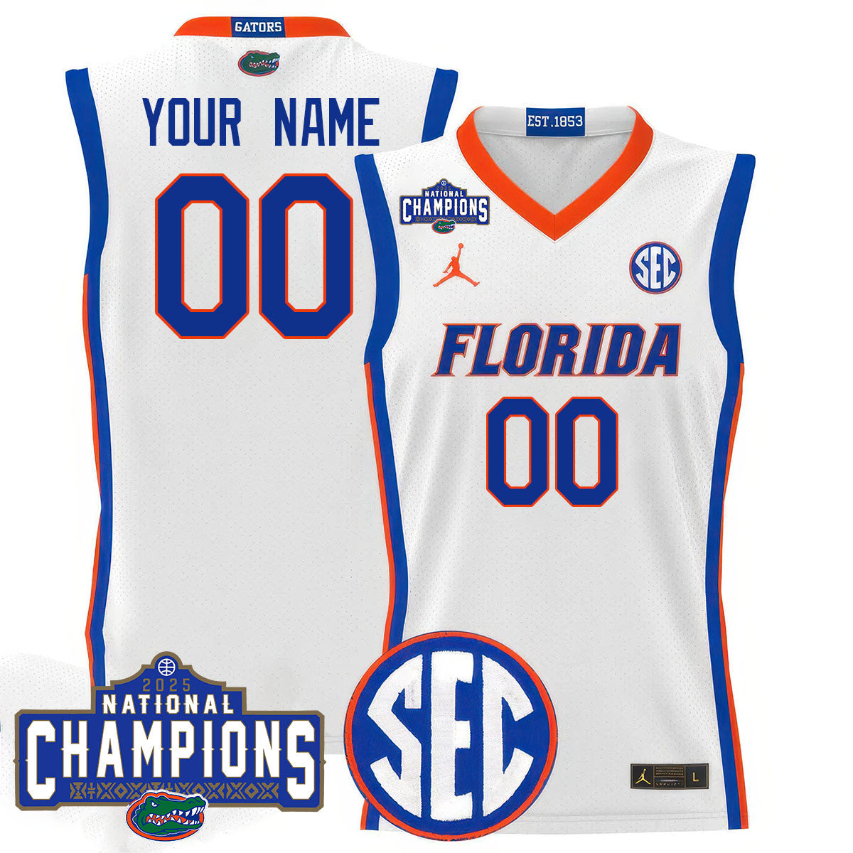 Custom Name/Gender Florida Gators 2025 National Champions Basketball Jersey N1 - All Stitched