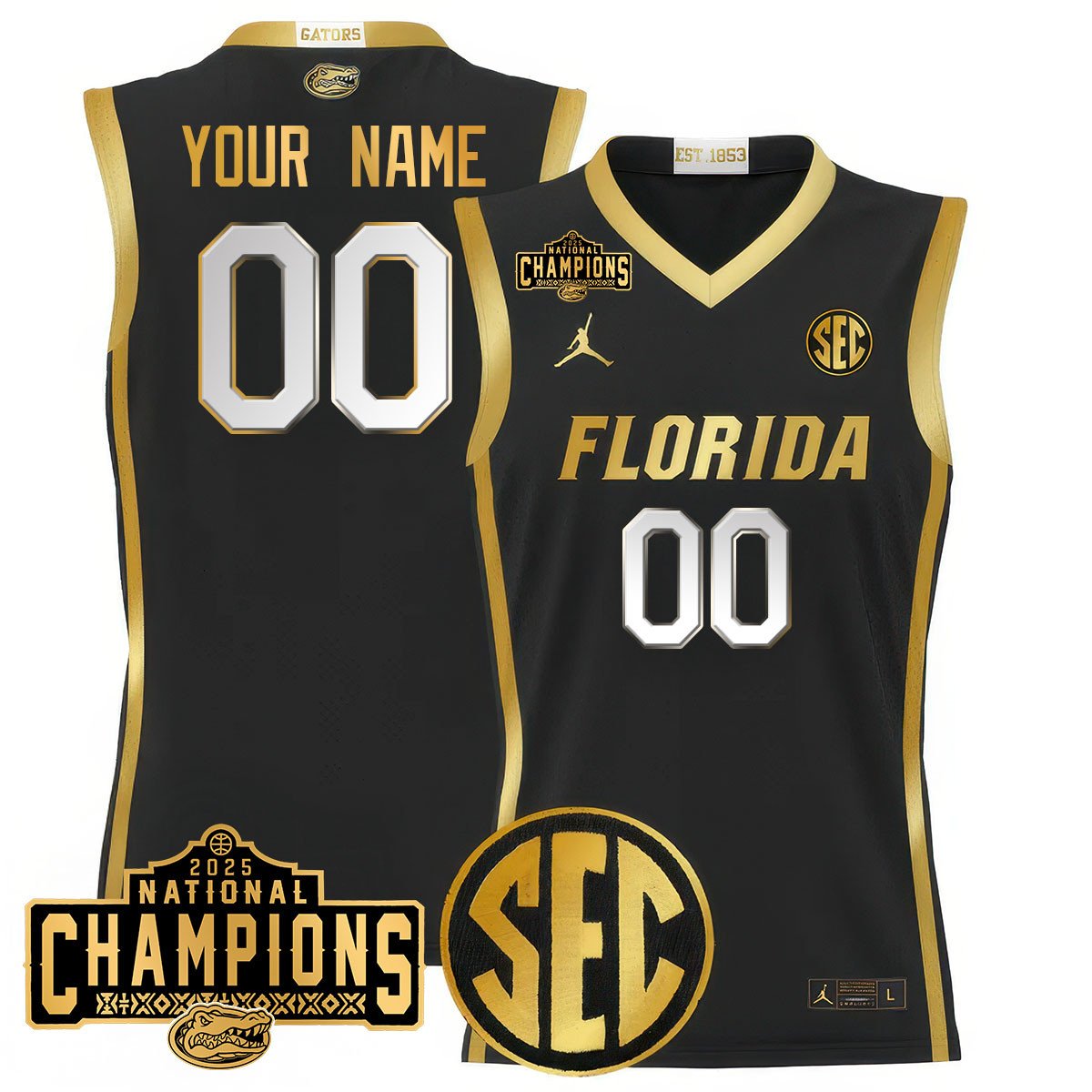 Custom Name/Gender Florida Gators 2025 National Champions Basketball Jersey N1 - All Stitched