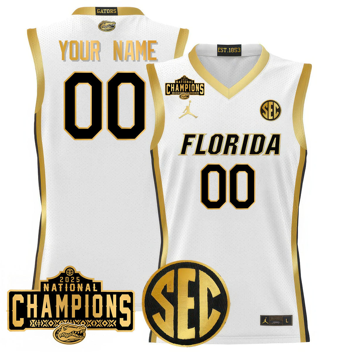 Custom Name/Gender Florida Gators 2025 National Champions Basketball Jersey N1 - All Stitched
