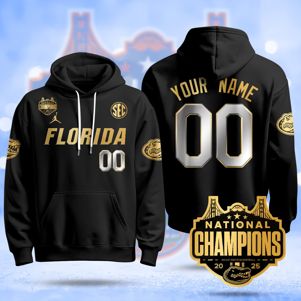 Custom Name/Gender Florida Gators 2025 National Champions Basketball Hoodie - All Stitched