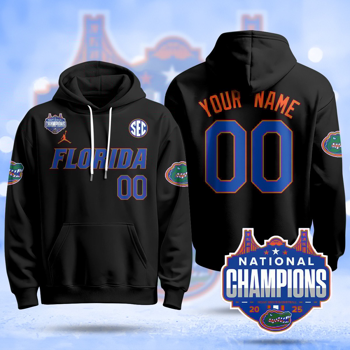 Custom Name/Gender Florida Gators 2025 National Champions Basketball Hoodie - All Stitched