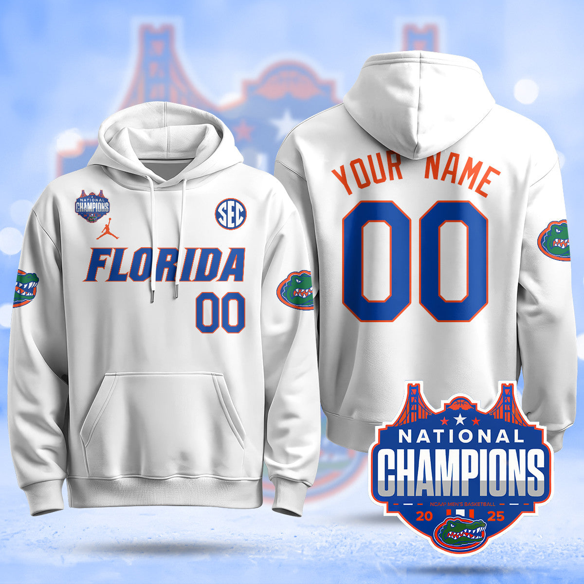 Custom Name/Gender Florida Gators 2025 National Champions Basketball Hoodie - All Stitched