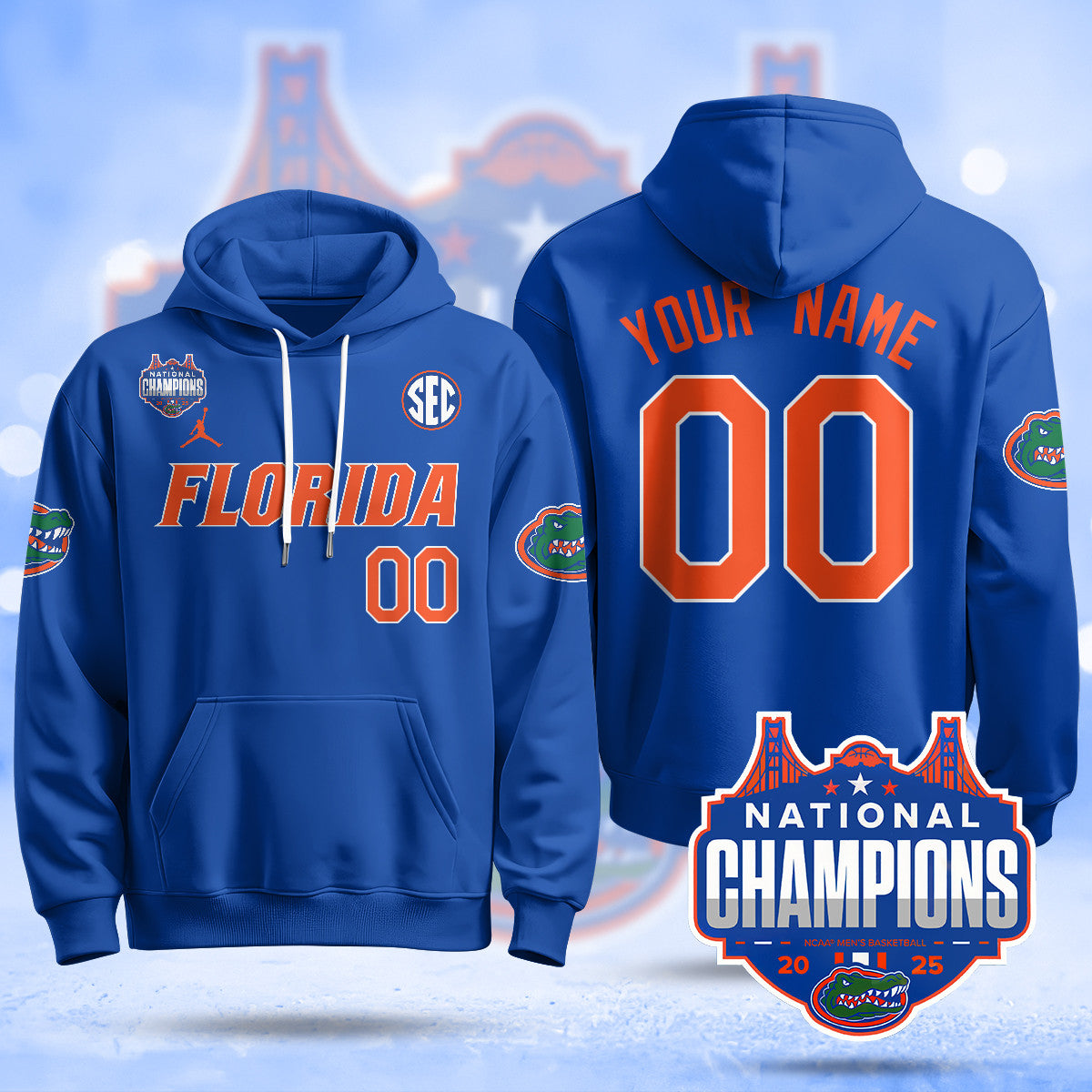 Custom Name/Gender Florida Gators 2025 National Champions Basketball Hoodie - All Stitched