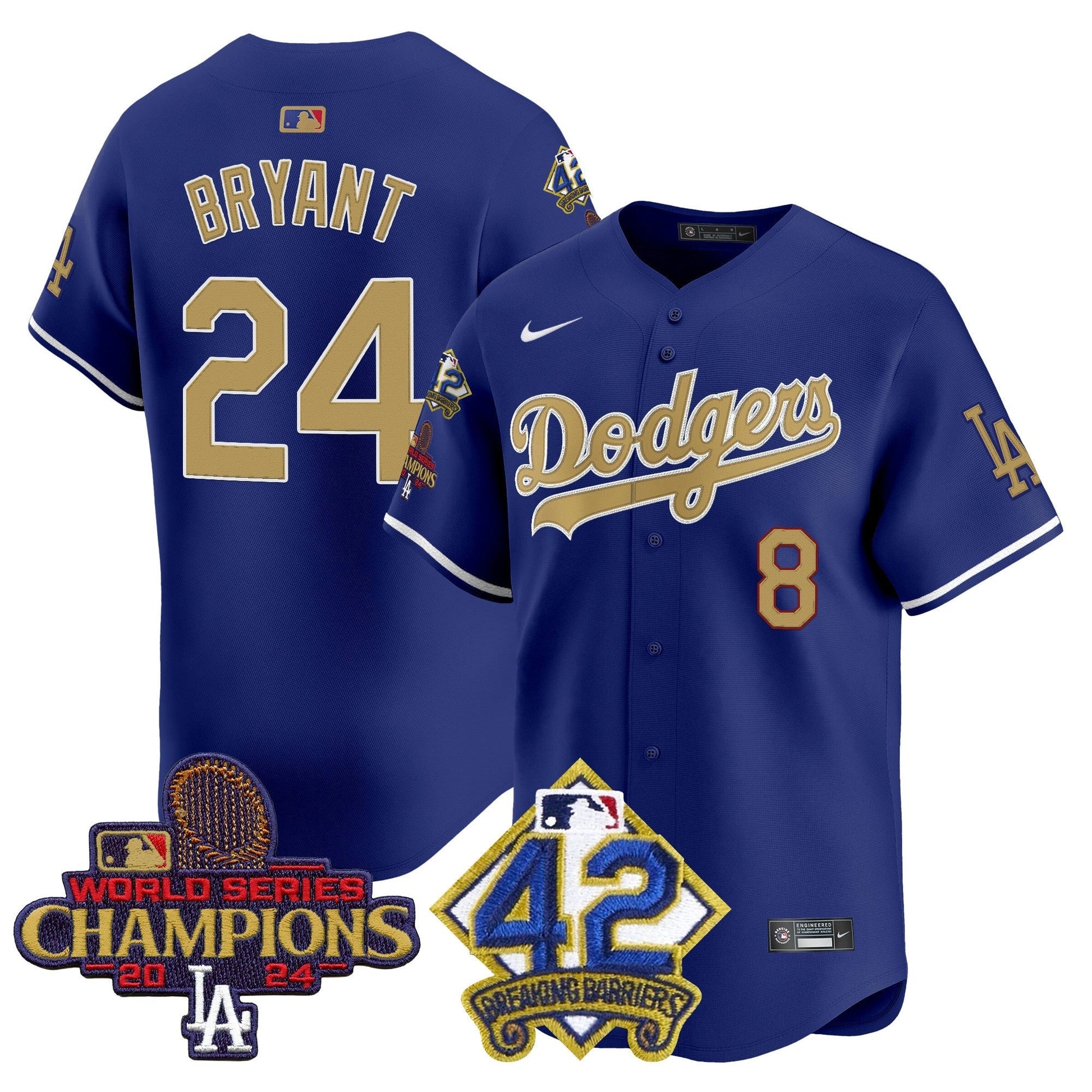 Men's Dodgers 2024 World Series Champions & Jackie Robinson Patch Vapor Premier Limited Jersey - All Stitched