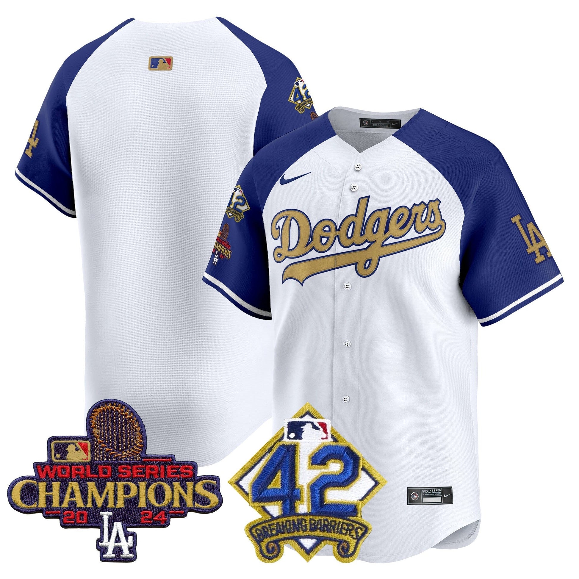 Men's Dodgers 2024 World Series Champions & Jackie Robinson Patch Vapor Premier Limited Jersey - All Stitched
