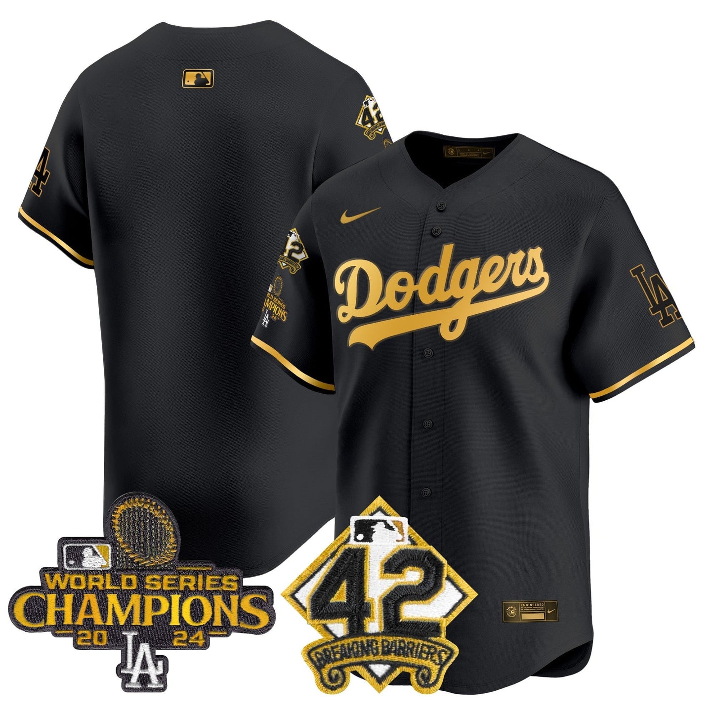 Men's Dodgers 2024 World Series Champions & Jackie Robinson Patch Vapor Premier Limited Jersey - All Stitched