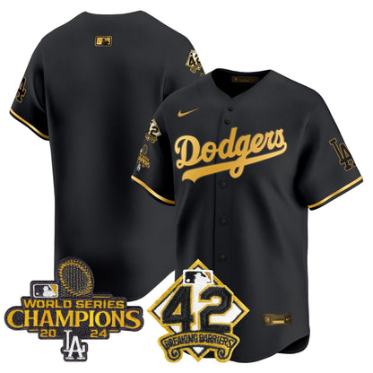 Men's Dodgers 2024 World Series Champions & Jackie Robinson Patch Vapor Premier Limited Jersey - All Stitched