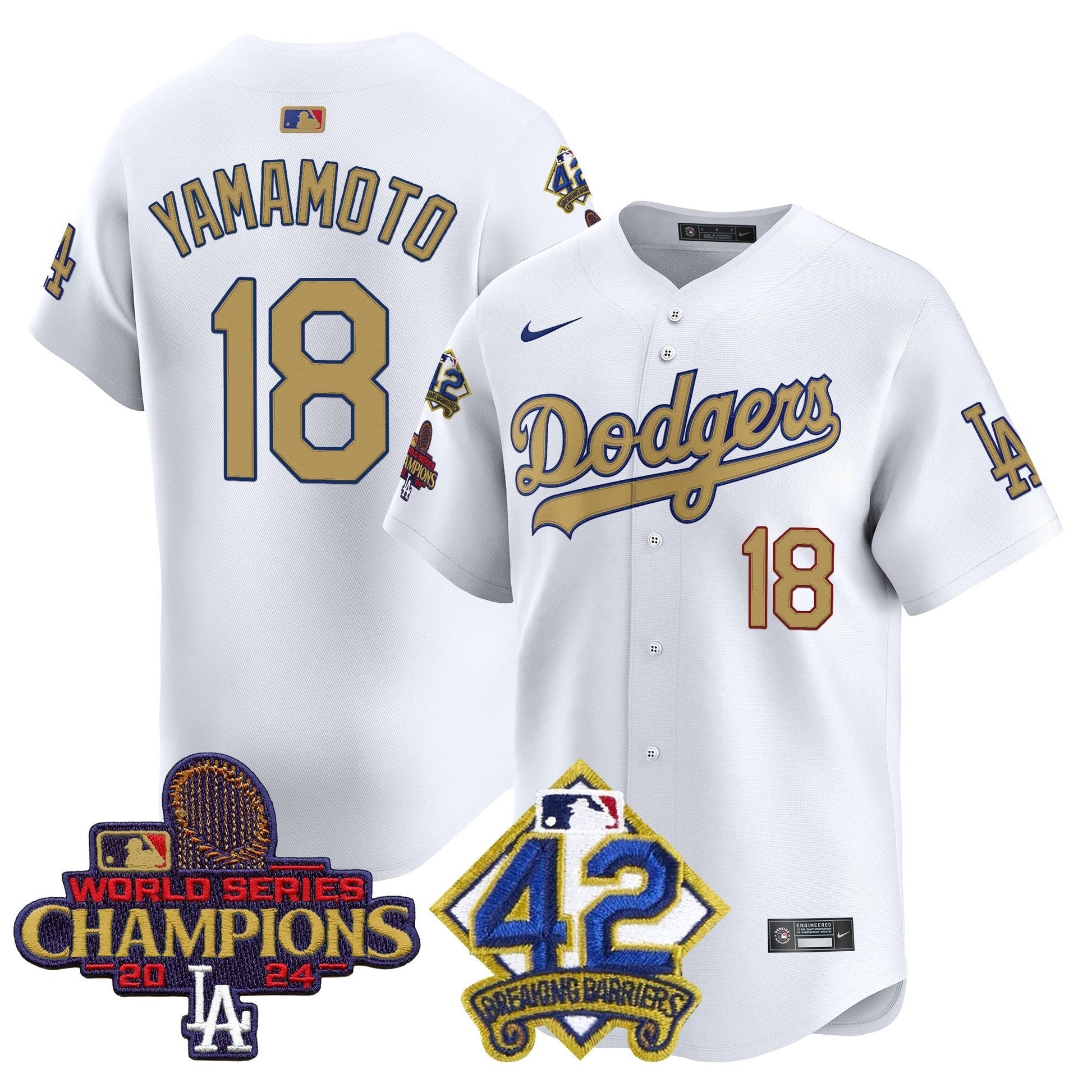 Men's Dodgers 2024 World Series Champions & Jackie Robinson Patch Vapor Premier Limited Jersey - All Stitched