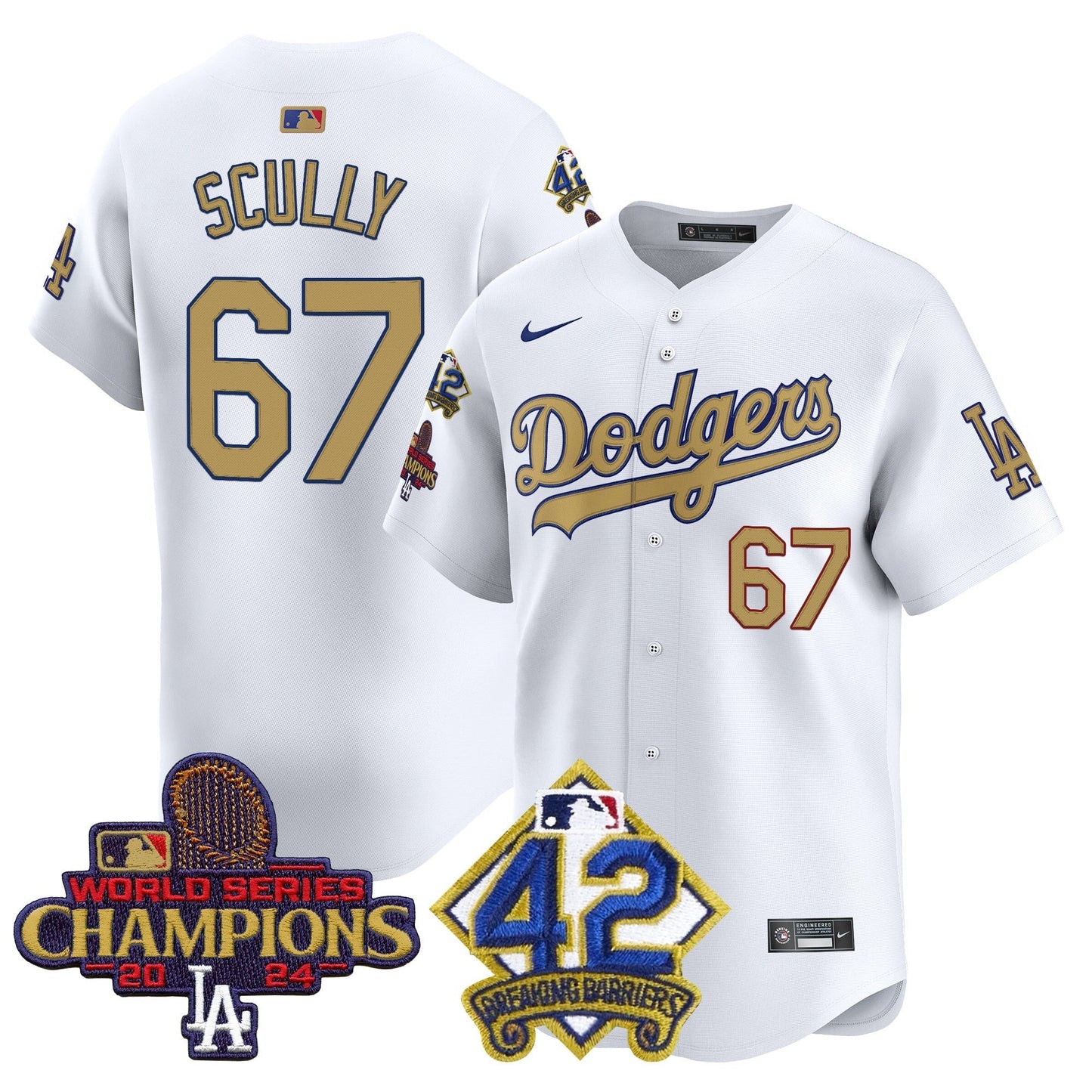 Men's Dodgers 2024 World Series Champions & Jackie Robinson Patch Vapor Premier Limited Jersey - All Stitched