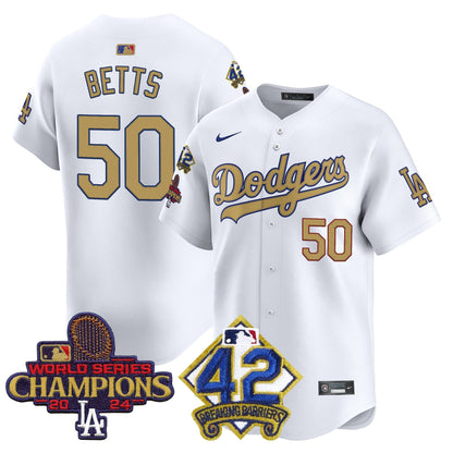 Men's Dodgers 2024 World Series Champions & Jackie Robinson Patch Vapor Premier Limited Jersey - All Stitched