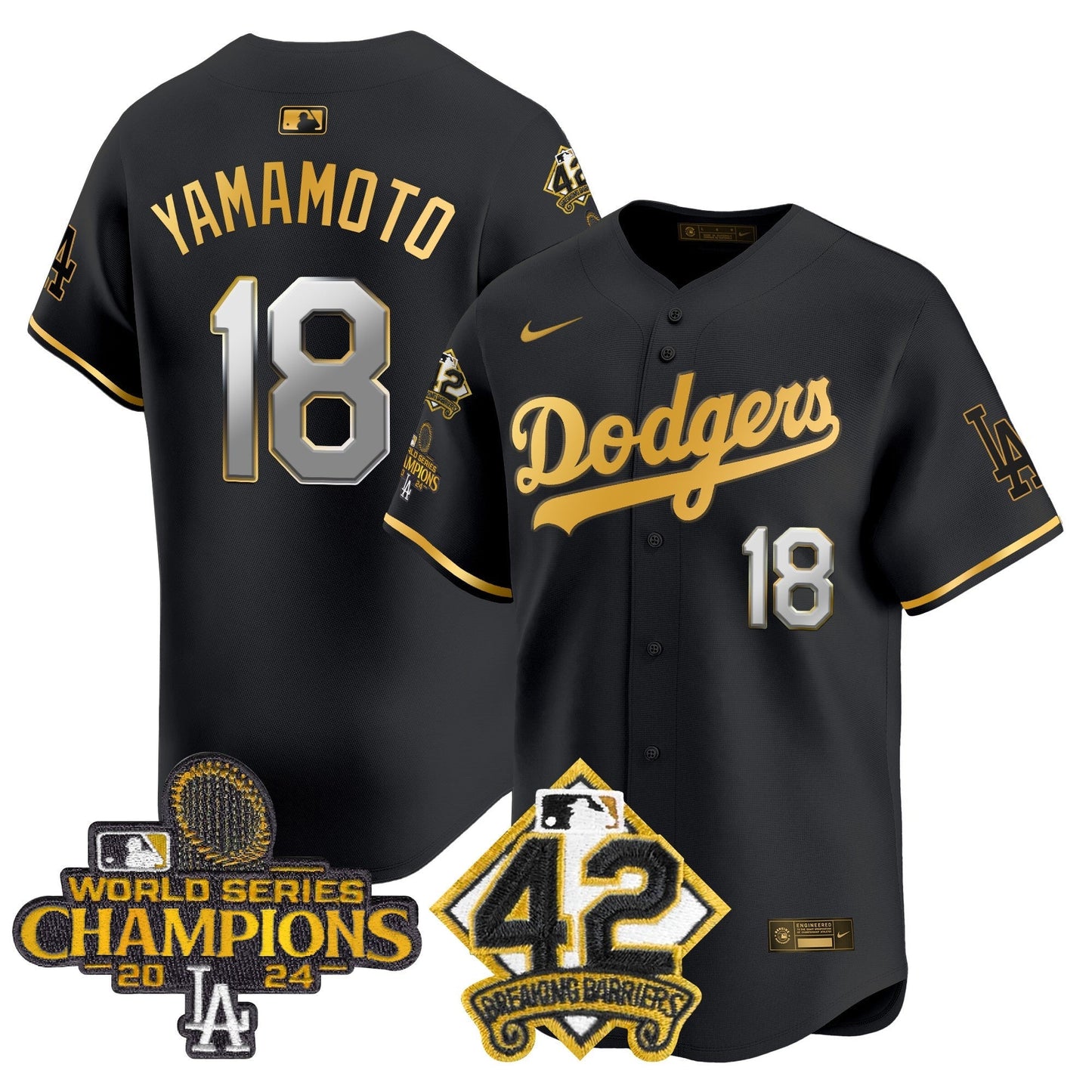 Men's Dodgers 2024 World Series Champions & Jackie Robinson Patch Vapor Premier Limited Jersey - All Stitched