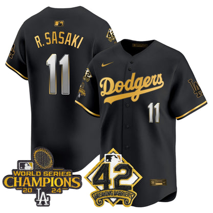 Men's Dodgers 2024 World Series Champions & Jackie Robinson Patch Vapor Premier Limited Jersey - All Stitched