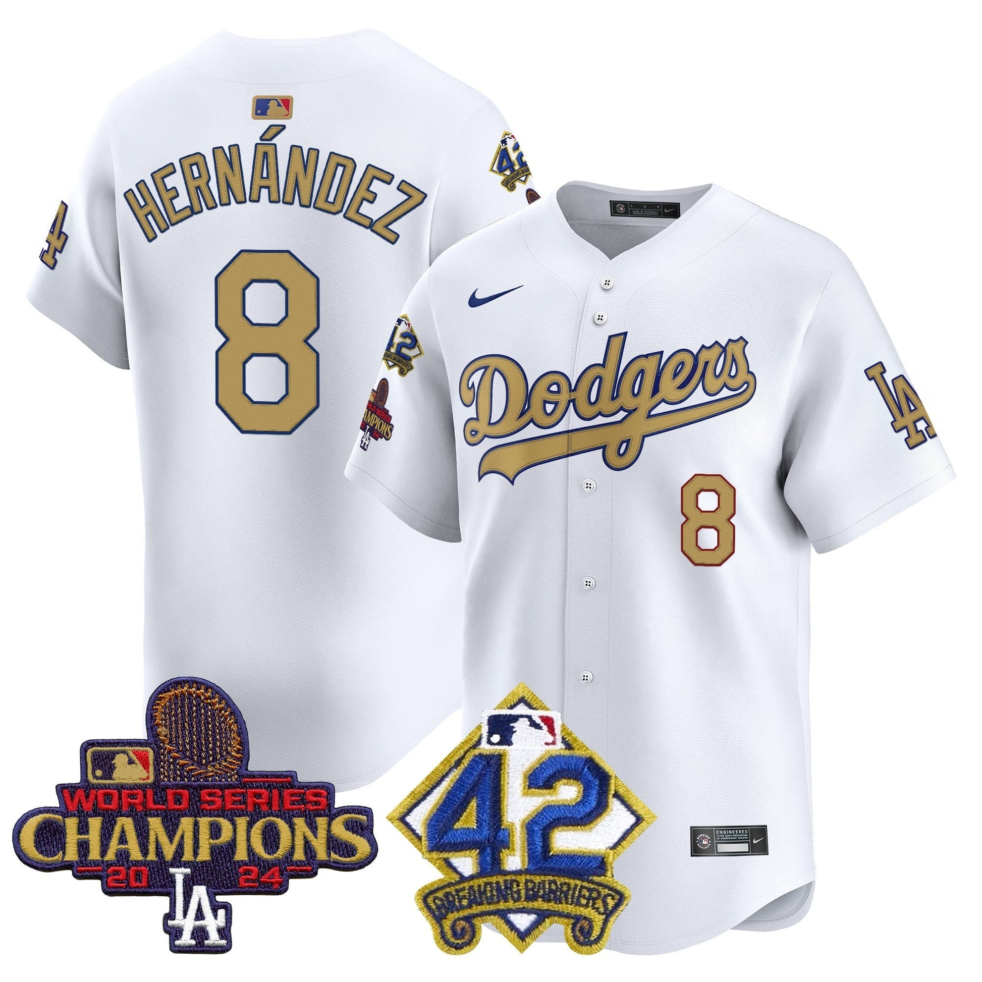 Men's Dodgers 2024 World Series Champions & Jackie Robinson Patch Vapor Premier Limited Jersey - All Stitched