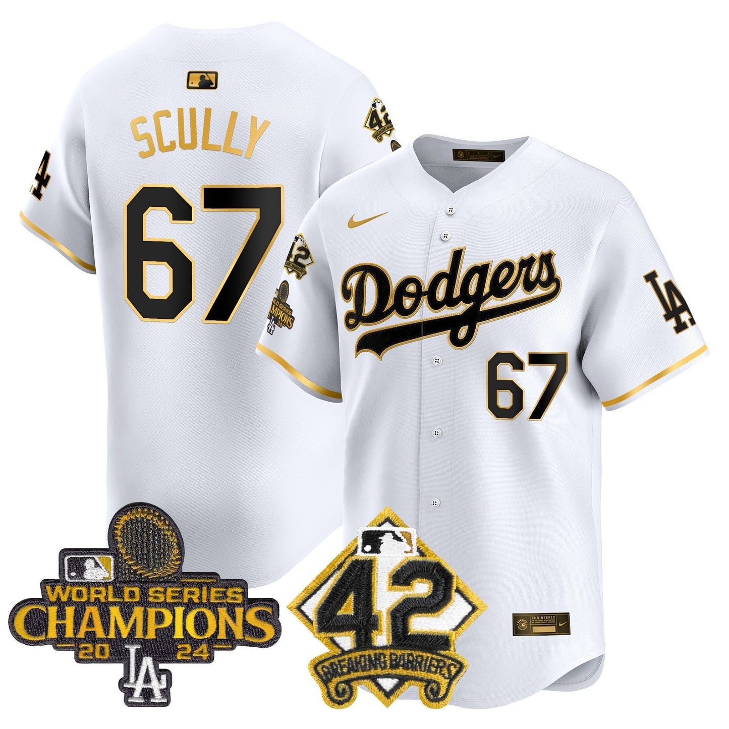 Men's Dodgers 2024 World Series Champions & Jackie Robinson Patch Vapor Premier Limited Jersey - All Stitched