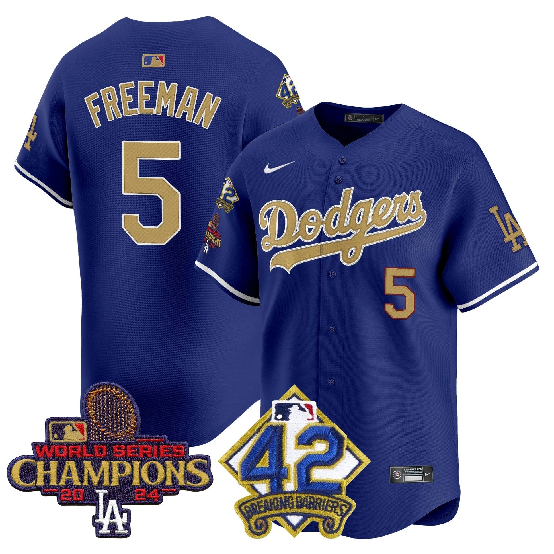 Men's Dodgers 2024 World Series Champions & Jackie Robinson Patch Vapor Premier Limited Jersey - All Stitched