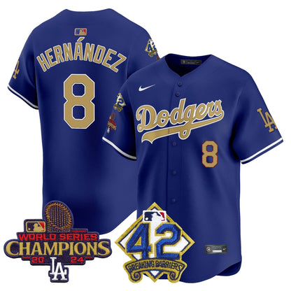 Men's Dodgers 2024 World Series Champions & Jackie Robinson Patch Vapor Premier Limited Jersey - All Stitched