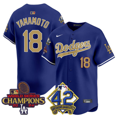 Men's Dodgers 2024 World Series Champions & Jackie Robinson Patch Vapor Premier Limited Jersey - All Stitched
