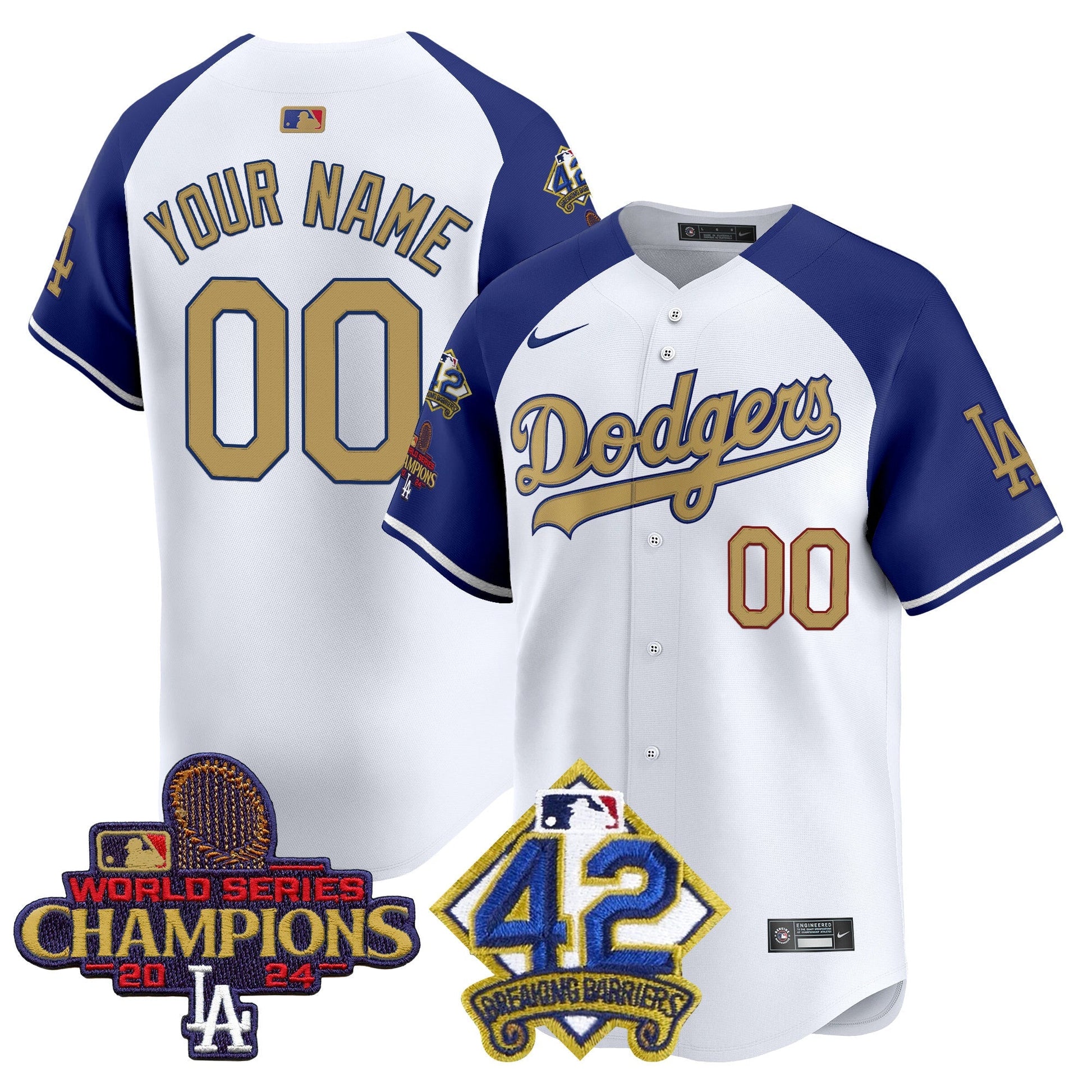 Dodgers 2024 World Series Champions & Jackie Robinson Patch Vapor Premier Limited Custom Jersey - All Stitched