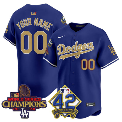 Dodgers 2024 World Series Champions & Jackie Robinson Patch Vapor Premier Limited Custom Jersey - All Stitched