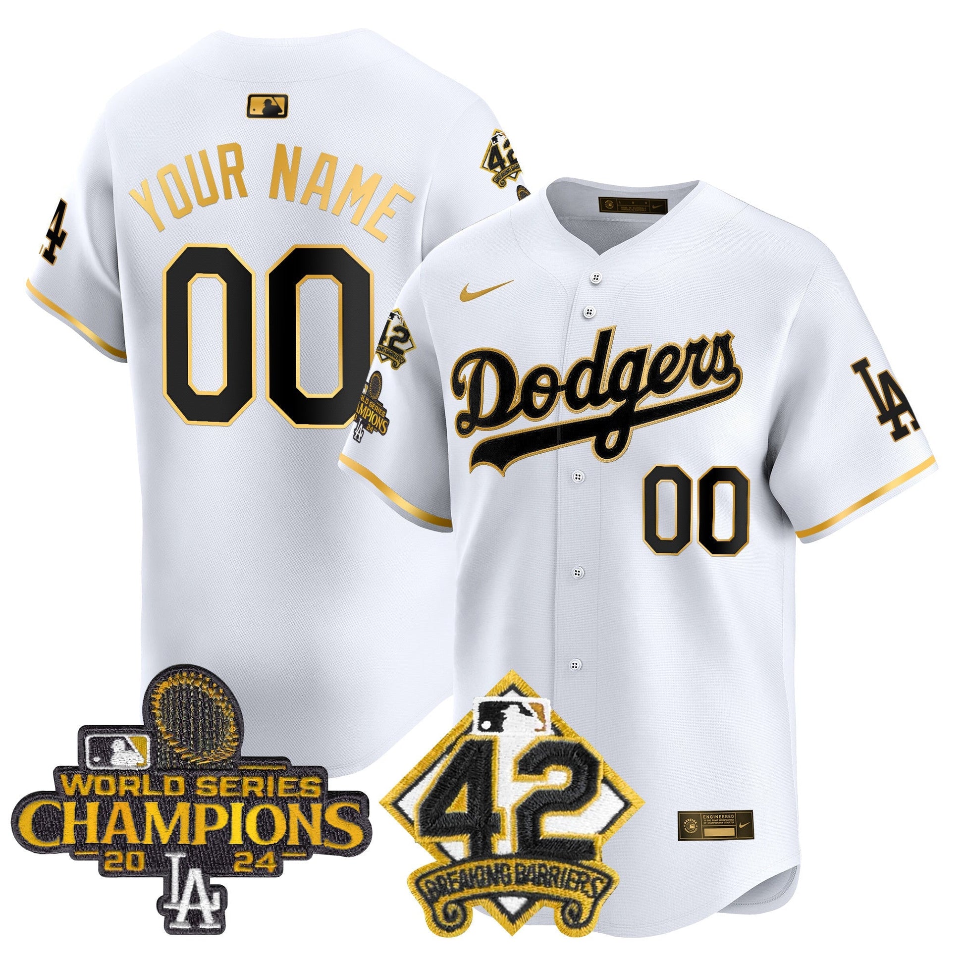 Dodgers 2024 World Series Champions & Jackie Robinson Patch Vapor Premier Limited Custom Jersey - All Stitched