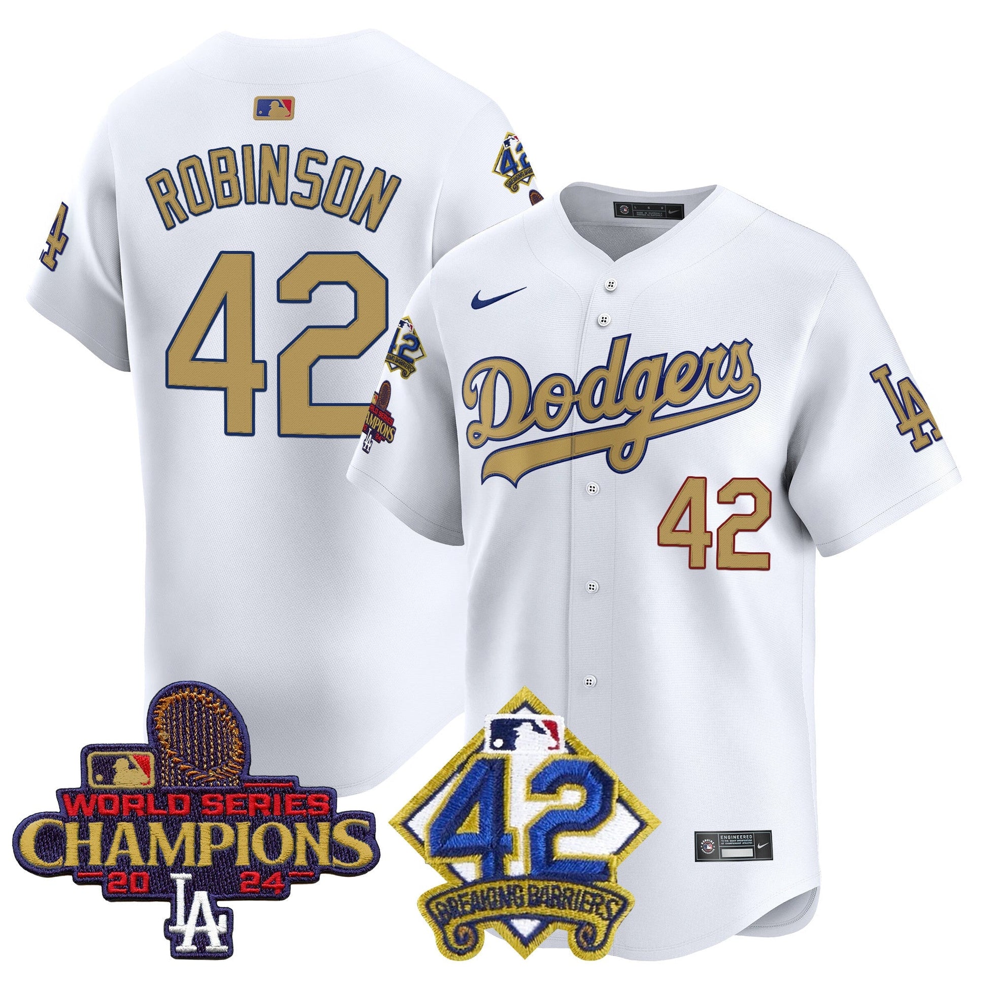 Men's Dodgers 2024 World Series Champions & Jackie Robinson Patch Vapor Premier Limited Jersey - All Stitched